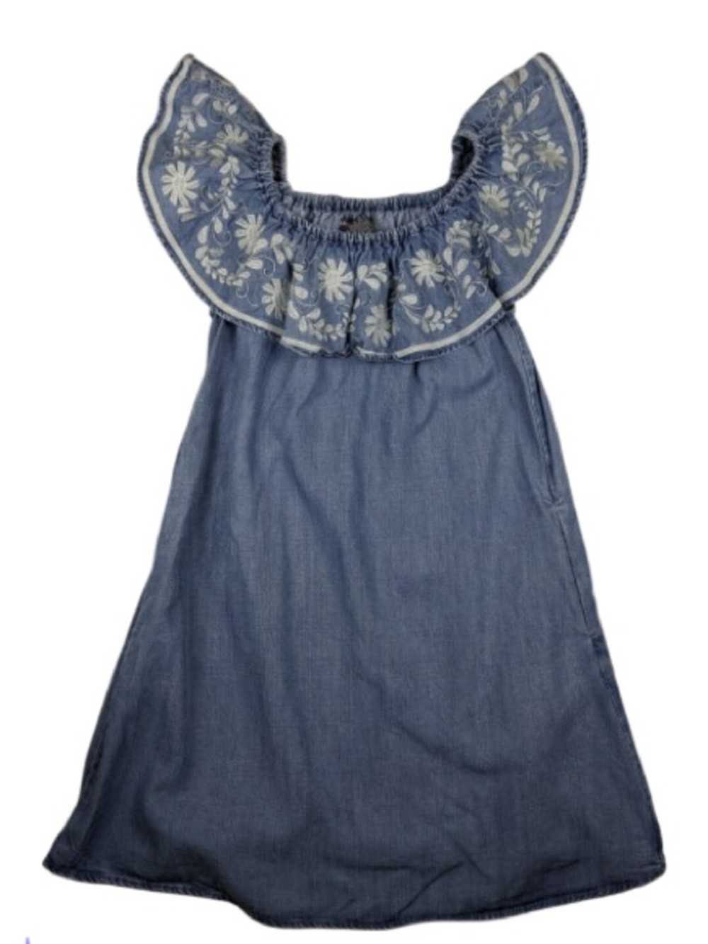 Chelsea & Theodore Navy Blue Embroidered Ruffle Sundress. Size L. Stretchy